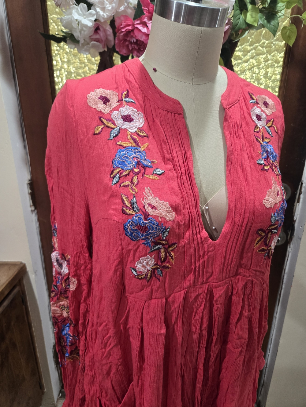 Free People Raspberry Embroidered Mini Dress - Picture 2 of 6